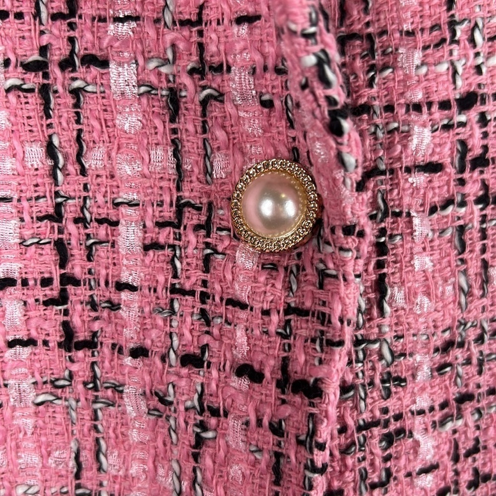 Shein Pink Black & White Tweed Business Career Classic Blazer Jacket Size Small - Picture 3 of 8